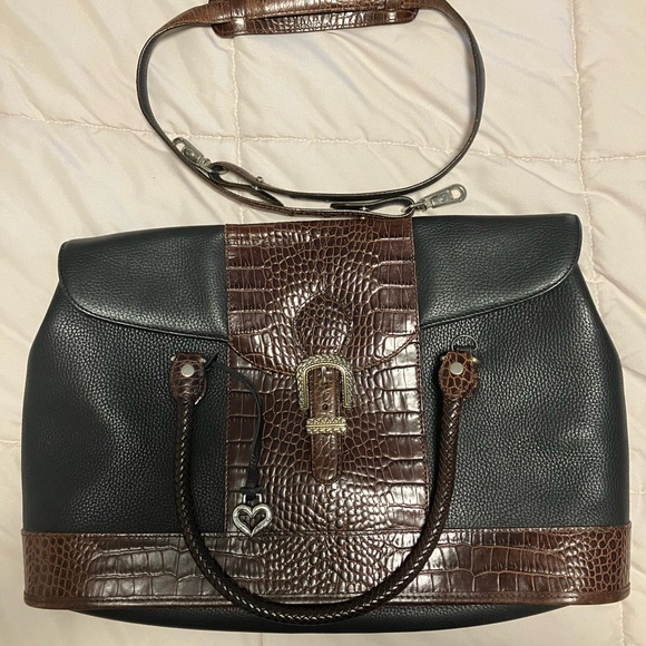 Brighton Black and Brown Croc-Embossed Laptop Bag - Picture 2 of 16